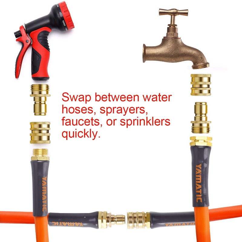 YAMATIC Garden Hose Quick Connect Water Hose Fittings - 3/4"" Thread - High Grade Brass Durability and Leak Free Upgrade(2 PACK) - Image 3